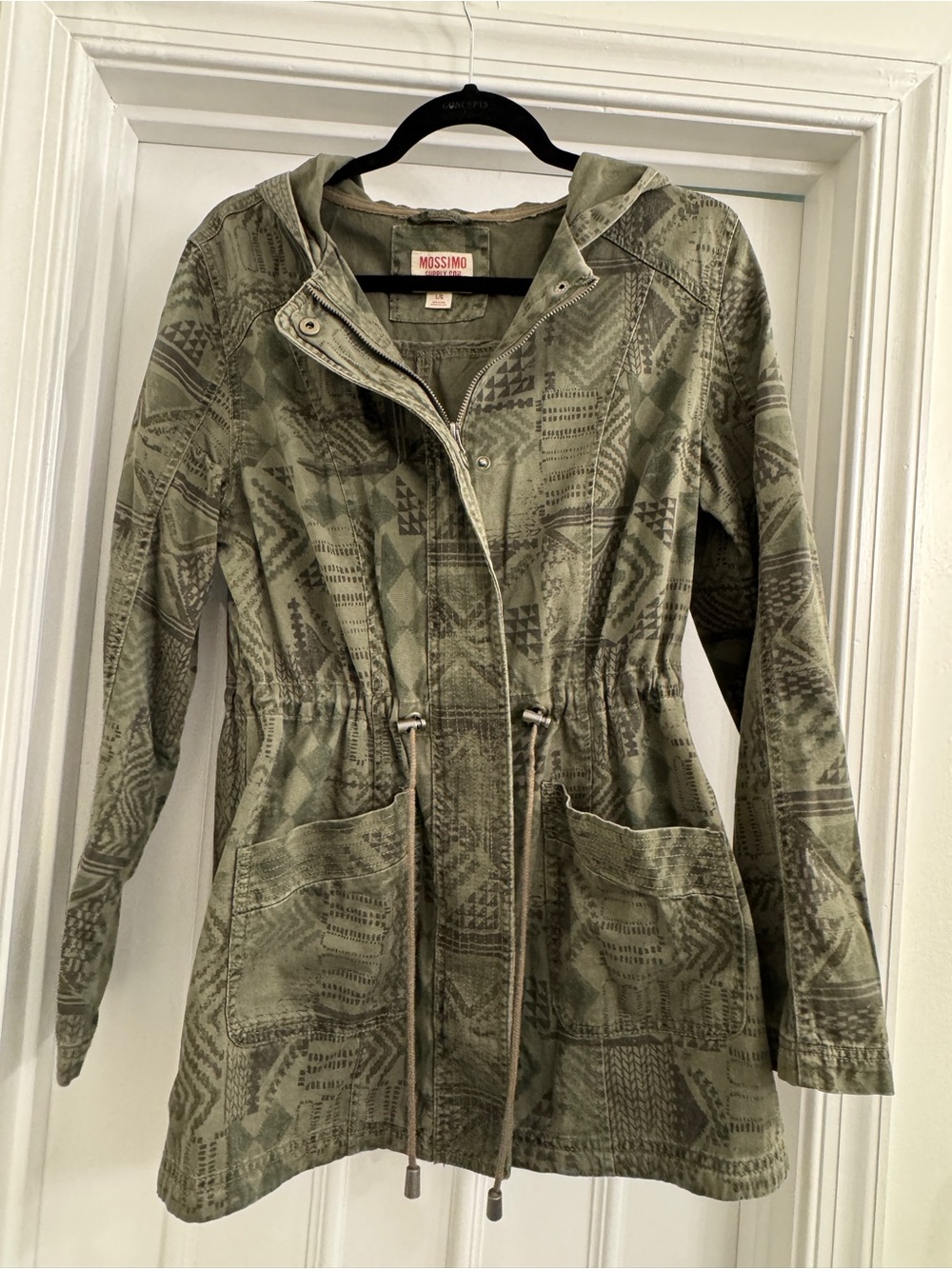 Mossimo Supply Co. Olive Green Tribal-Print Hooded Utility Jacket